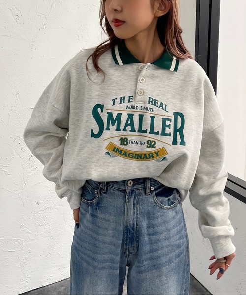 apres jour mignon(アプレジュールミニョン)の「カレッジロゴポロスウェット【ZOZOTOWN限定アイテム】(スウェット・レディース・オレンジ/グリーン/ナチュラル・X-LARGE/フリー)」の2枚目の写真