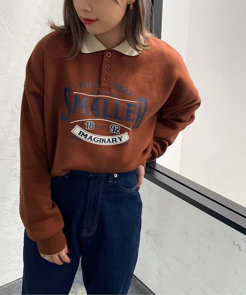 apres jour mignon(アプレジュールミニョン)の「カレッジロゴポロスウェット【ZOZOTOWN限定アイテム】(スウェット・レディース・オレンジ/グリーン/ナチュラル・X-LARGE/フリー)」の3枚目の写真