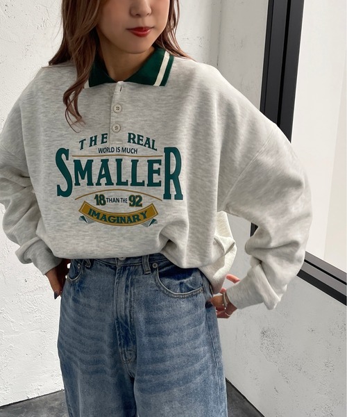 apres jour mignon(アプレジュールミニョン)の「カレッジロゴポロスウェット【ZOZOTOWN限定アイテム】(スウェット・レディース・オレンジ/グリーン/ナチュラル・X-LARGE/フリー)」の7枚目の写真