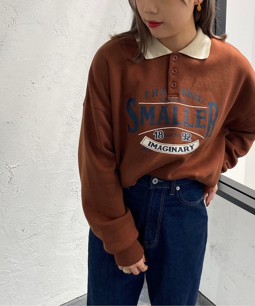 apres jour mignon(アプレジュールミニョン)の「カレッジロゴポロスウェット【ZOZOTOWN限定アイテム】(スウェット・レディース・オレンジ/グリーン/ナチュラル・X-LARGE/フリー)」の9枚目の写真
