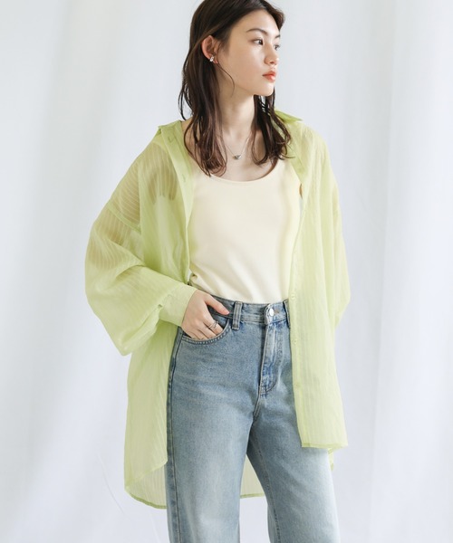 select MOCA（セレクトモカ）の「シアーストライプオーバーシャツ（シャツ/ブラウス・レディース・ピンク/ライム/アイボリー・FREE）」の9枚目の写真