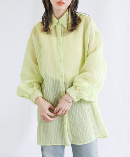 select MOCA（セレクトモカ）の「シアーストライプオーバーシャツ（シャツ/ブラウス・レディース・ピンク/ライム/アイボリー・FREE）」の11枚目の写真