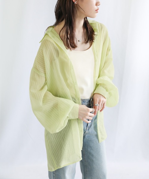 select MOCA（セレクトモカ）の「シアーストライプオーバーシャツ（シャツ/ブラウス・レディース・ピンク/ライム/アイボリー・FREE）」の8枚目の写真