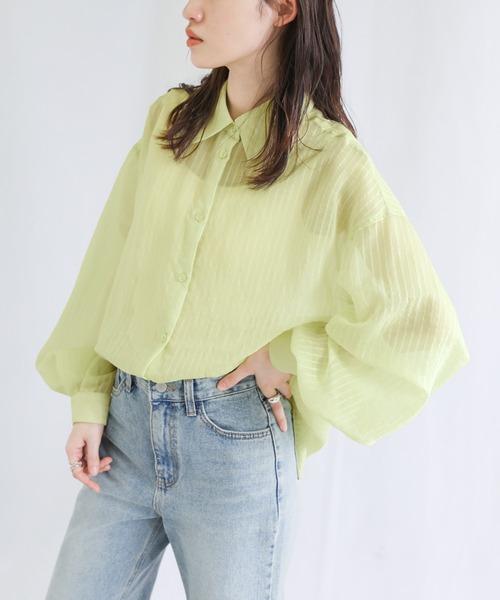 select MOCA（セレクトモカ）の「シアーストライプオーバーシャツ（シャツ/ブラウス・レディース・ピンク/ライム/アイボリー・FREE）」の12枚目の写真