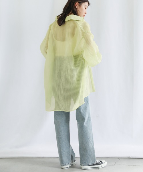 select MOCA（セレクトモカ）の「シアーストライプオーバーシャツ（シャツ/ブラウス・レディース・ピンク/ライム/アイボリー・FREE）」の7枚目の写真