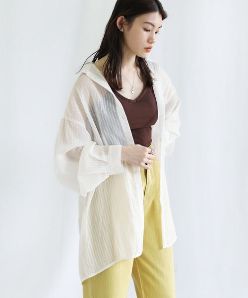 select MOCA（セレクトモカ）の「シアーストライプオーバーシャツ（シャツ/ブラウス・レディース・ピンク/ライム/アイボリー・FREE）」の16枚目の写真