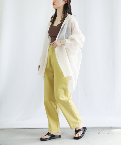 select MOCA（セレクトモカ）の「シアーストライプオーバーシャツ（シャツ/ブラウス・レディース・ピンク/ライム/アイボリー・FREE）」の14枚目の写真