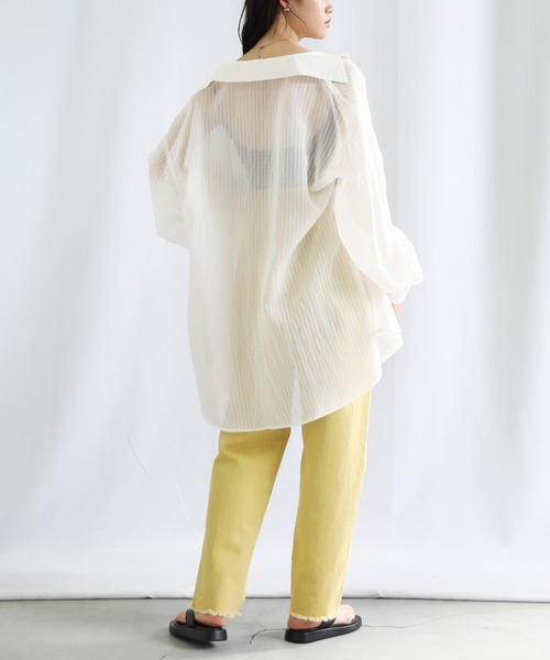 select MOCA（セレクトモカ）の「シアーストライプオーバーシャツ（シャツ/ブラウス・レディース・ピンク/ライム/アイボリー・FREE）」の15枚目の写真