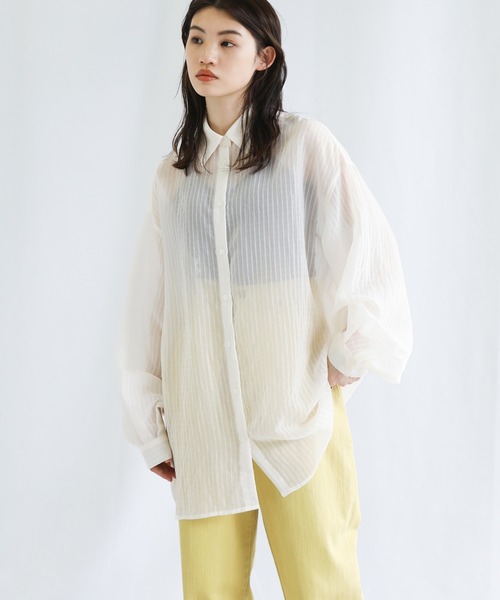 select MOCA（セレクトモカ）の「シアーストライプオーバーシャツ（シャツ/ブラウス・レディース・ピンク/ライム/アイボリー・FREE）」の13枚目の写真