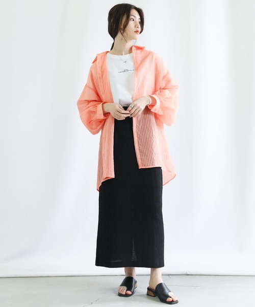 select MOCA（セレクトモカ）の「シアーストライプオーバーシャツ（シャツ/ブラウス・レディース・ピンク/ライム/アイボリー・FREE）」の6枚目の写真