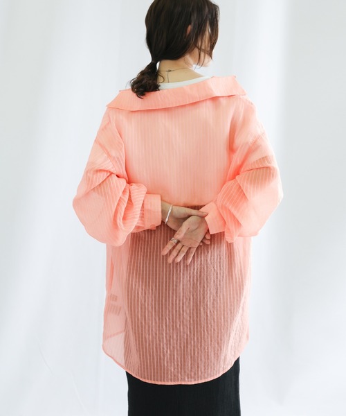 select MOCA（セレクトモカ）の「シアーストライプオーバーシャツ（シャツ/ブラウス・レディース・ピンク/ライム/アイボリー・FREE）」の21枚目の写真