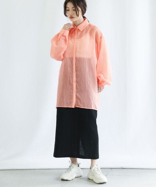 select MOCA（セレクトモカ）の「シアーストライプオーバーシャツ（シャツ/ブラウス・レディース・ピンク/ライム/アイボリー・FREE）」の22枚目の写真