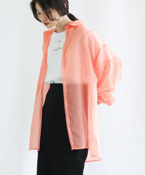select MOCA（セレクトモカ）の「シアーストライプオーバーシャツ（シャツ/ブラウス・レディース・ピンク/ライム/アイボリー・FREE）」の20枚目の写真