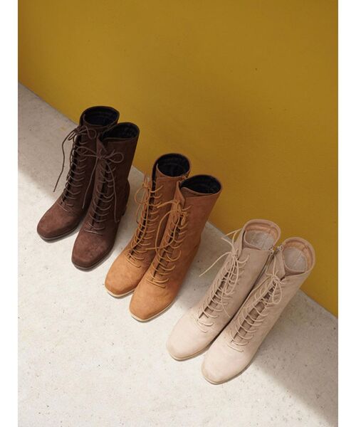 To the sea(トゥーザシー)の「レースアップミドルブーツ(ブーツ・レディース・ブラウン/アイボリー/キャメル・SMALL/MEDIUM/LARGE)」の9枚目の写真