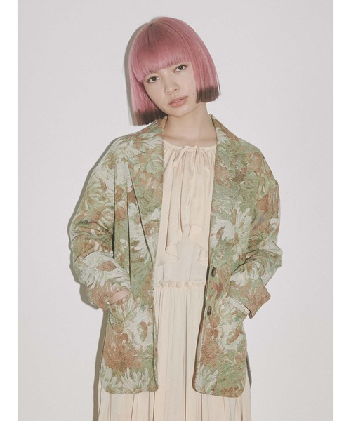 merry jenny（メリージェニー）の「floralジャガードジャケット（その他アウター・レディース・イエロー/ブルー・FREE）」の4枚目の写真