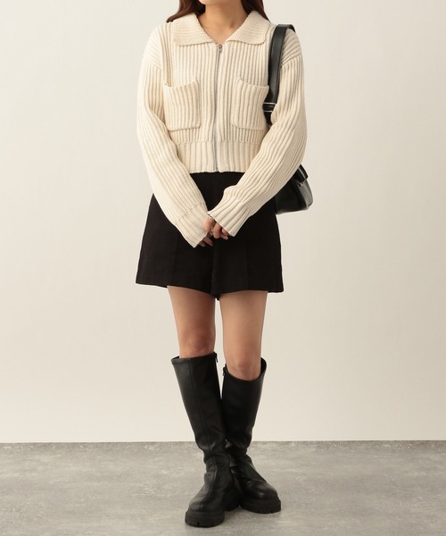 Heather（ヘザー）の「ZIPアゼ編みニットカーディガン  263129（カーディガン/ボレロ・レディース・ブラック×ホワイト/アイボリー/イエロー/グリーン・FREE）」の11枚目の写真