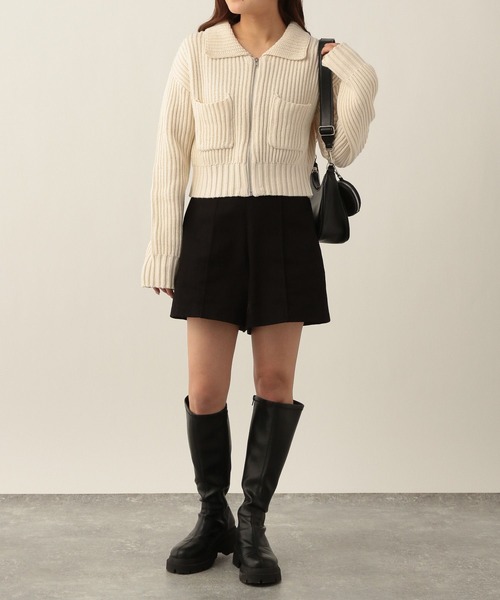 Heather（ヘザー）の「ZIPアゼ編みニットカーディガン  263129（カーディガン/ボレロ・レディース・ブラック×ホワイト/アイボリー/イエロー/グリーン・FREE）」の12枚目の写真
