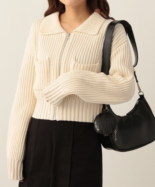 Heather（ヘザー）の「ZIPアゼ編みニットカーディガン  263129（カーディガン/ボレロ・レディース・ブラック×ホワイト/アイボリー/イエロー/グリーン・FREE）」の13枚目の写真