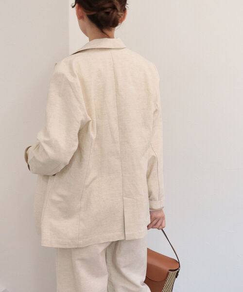 fredy emue（フレディエミュ）の「ギンガムチェック／リネンドビー ダブルジャケット（セットアップ可能）（テーラードジャケット・レディース・ベージュ/ネイビー/ホワイト系その他2・38）」の14枚目の写真