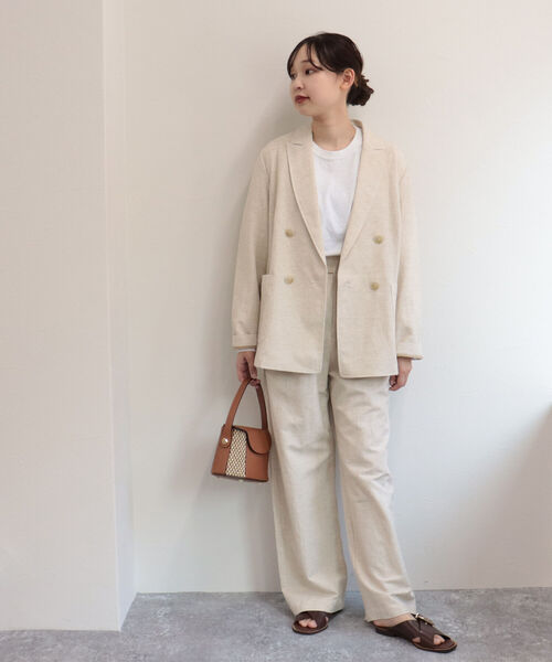 fredy emue（フレディエミュ）の「ギンガムチェック／リネンドビー ダブルジャケット（セットアップ可能）（テーラードジャケット・レディース・ベージュ/ネイビー/ホワイト系その他2・38）」の9枚目の写真