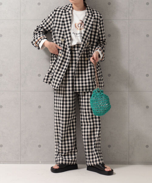 fredy emue（フレディエミュ）の「ギンガムチェック／リネンドビー ダブルジャケット（セットアップ可能）（テーラードジャケット・レディース・ベージュ/ネイビー/ホワイト系その他2・38）」の15枚目の写真