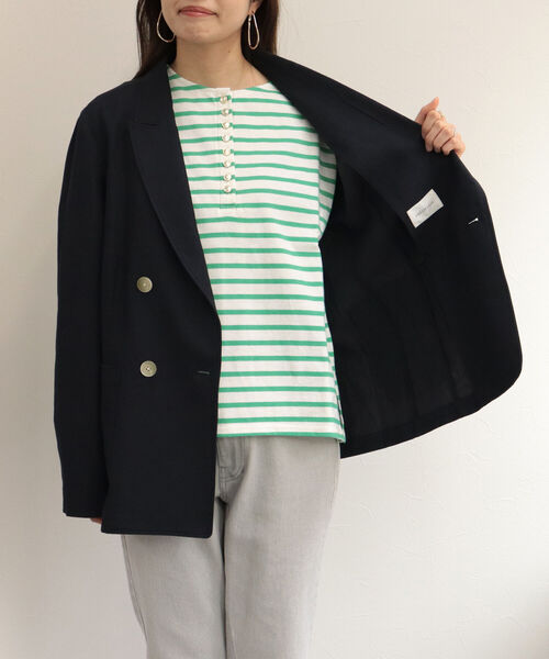 fredy emue（フレディエミュ）の「ギンガムチェック／リネンドビー ダブルジャケット（セットアップ可能）（テーラードジャケット・レディース・ベージュ/ネイビー/ホワイト系その他2・38）」の21枚目の写真