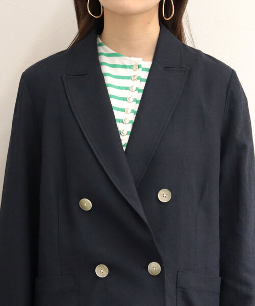 fredy emue（フレディエミュ）の「ギンガムチェック／リネンドビー ダブルジャケット（セットアップ可能）（テーラードジャケット・レディース・ベージュ/ネイビー/ホワイト系その他2・38）」の17枚目の写真