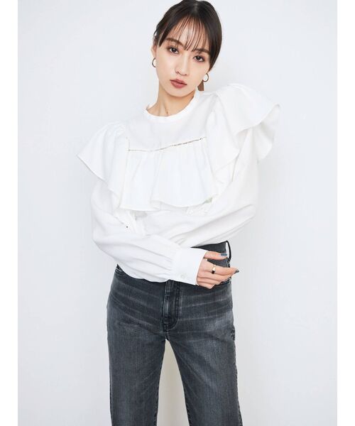 CALNAMUR（カルナムール）の「フリルシャツ（シャツ/ブラウス・レディース・ホワイト/ブラック・FREE）」の10枚目の写真