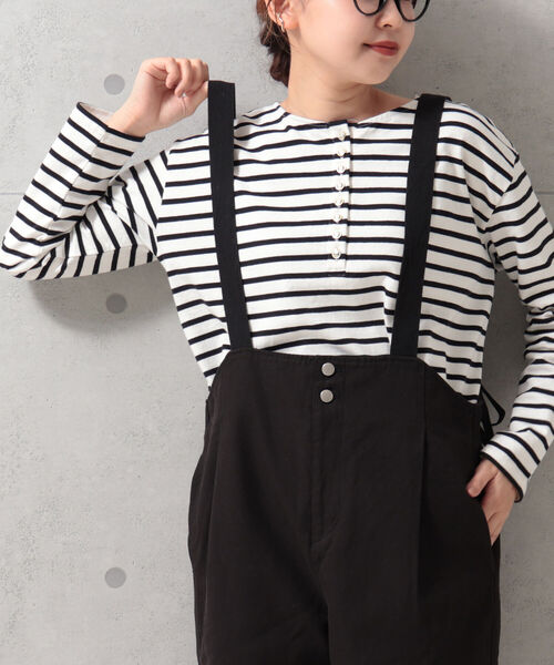 fredy repit(フレディレピ)の「ボーダーヘンリープルオーバーカットソー(Tシャツ/カットソー・レディース・ブルー系その他3/ホワイト系その他4/グリーン系その他3・38)」の2枚目の写真