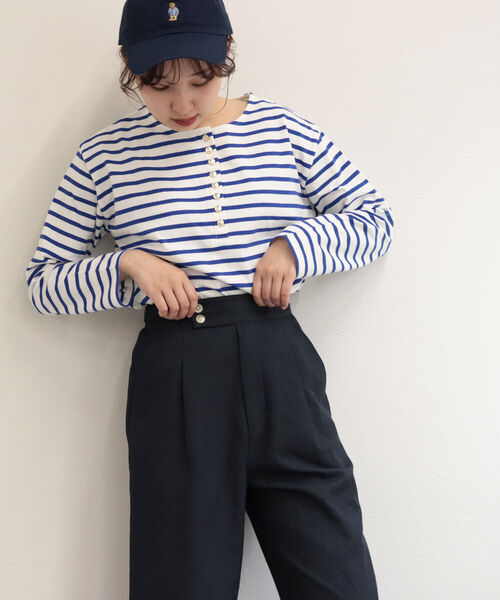 fredy repit(フレディレピ)の「ボーダーヘンリープルオーバーカットソー(Tシャツ/カットソー・レディース・ブルー系その他3/ホワイト系その他4/グリーン系その他3・38)」の9枚目の写真