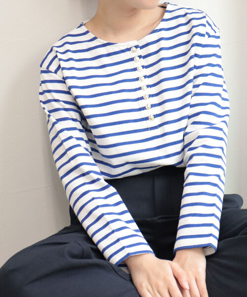 fredy repit(フレディレピ)の「ボーダーヘンリープルオーバーカットソー(Tシャツ/カットソー・レディース・ブルー系その他3/ホワイト系その他4/グリーン系その他3・38)」の11枚目の写真