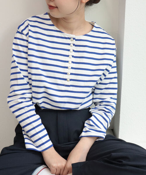 fredy repit(フレディレピ)の「ボーダーヘンリープルオーバーカットソー(Tシャツ/カットソー・レディース・ブルー系その他3/ホワイト系その他4/グリーン系その他3・38)」の12枚目の写真