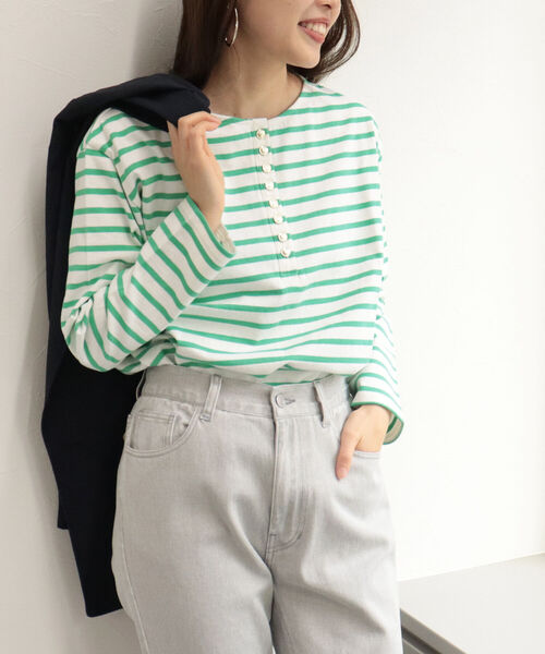 fredy repit(フレディレピ)の「ボーダーヘンリープルオーバーカットソー(Tシャツ/カットソー・レディース・ブルー系その他3/ホワイト系その他4/グリーン系その他3・38)」の19枚目の写真