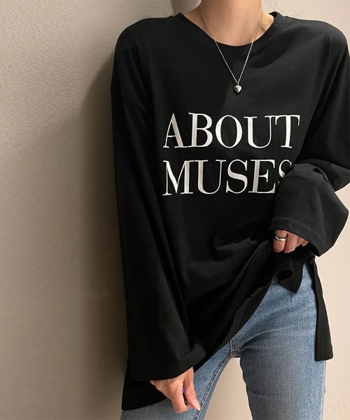 Dalfwin(ダールフィン)の「2022 S/S 春夏 韓国ファッション ロンT MUSESロゴ長袖Tシャツ(Tシャツ/カットソー・レディース・ホワイト/ブラック・FREE)」の1枚目の写真