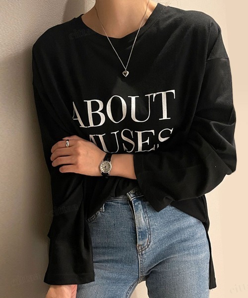 Dalfwin(ダールフィン)の「2022 S/S 春夏 韓国ファッション ロンT MUSESロゴ長袖Tシャツ(Tシャツ/カットソー・レディース・ホワイト/ブラック・FREE)」の5枚目の写真