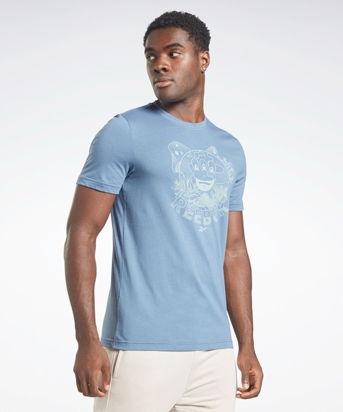 Reebok(リーボック)の「GS サステナビリティ Tシャツ / GS SUSTAINABILITY TEE(Tシャツ/カットソー・メンズ・オフホワイト/ブルー・LARGE/X-LARGE/XXX-LARGE/X-SMALL/XX-LARGE/SMALL/MEDIUM)」の1枚目の写真