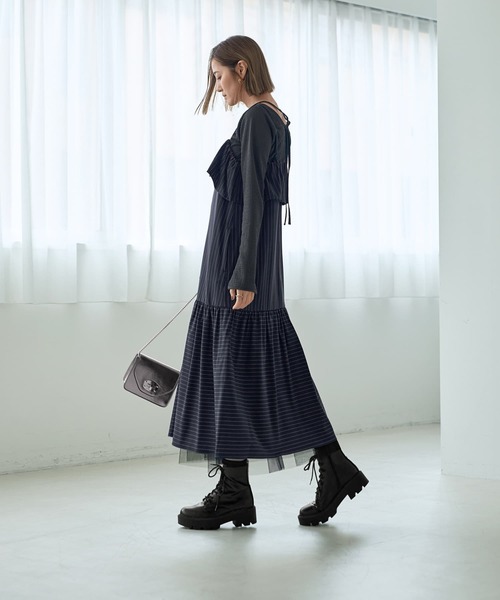 ピンストライプ柄キャミ型ジャンパースカート（ジャンパースカート