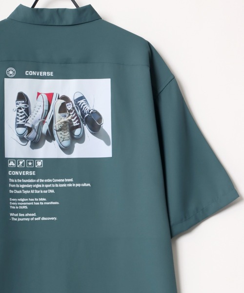 CONVERSE（コンバース）の「CONVERSE/コンバース オーバーサイズ ワンポイント オールスター スニーカー ロゴ 刺繍 半袖 シャツ/カラーボタン/クレリック衿/バックプリント（シャツ/ブラウス・メンズ・グリーン系その他/ホワイト系その他/グレー系その他/ホワイト/グリーン系その他2/スミクロ・M/L/LL）」の6枚目の写真