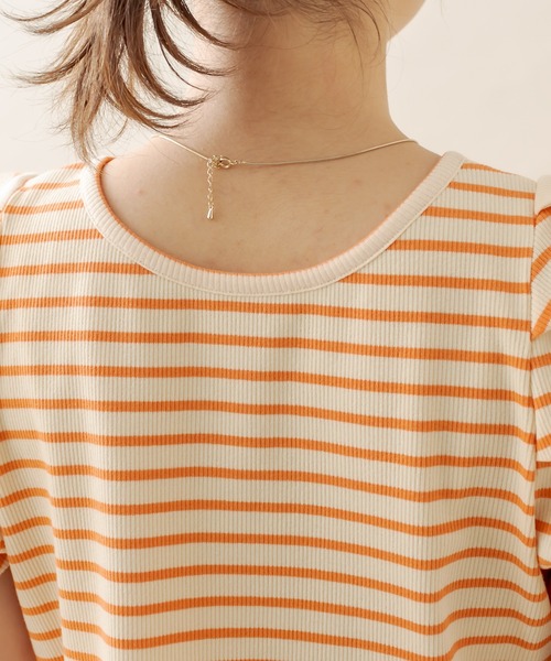mline（エムライン）の「[mline] ﾎﾞｰﾀﾞｰﾊﾟﾌ半袖ﾌﾟﾙｵｰﾊﾞｰ（Tシャツ/カットソー・レディース・オフホワイト/ブラック/パープル/オレンジ・FREE）」の21枚目の写真