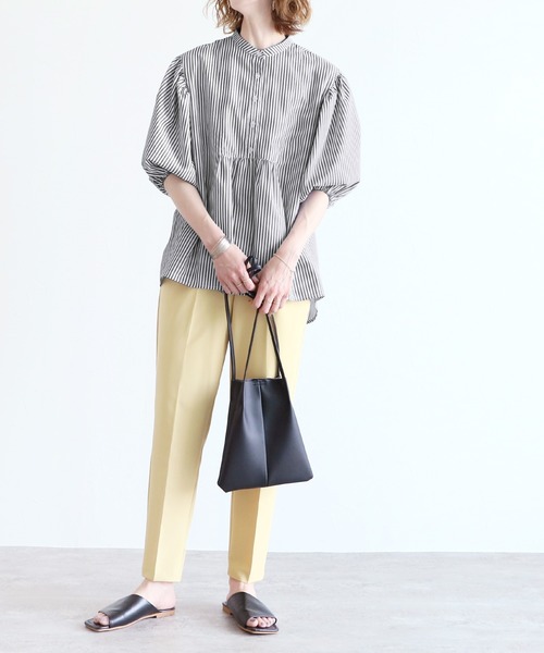 reca（レカ）の「ストライプヨーク切替五分袖ブラウス（シャツ/ブラウス・レディース・ブラック/ネイビー/ピンク・MEDIUM/LARGE）」の4枚目の写真