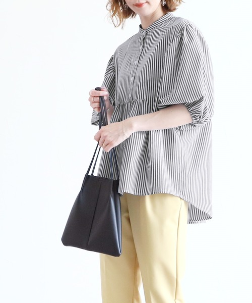 reca（レカ）の「ストライプヨーク切替五分袖ブラウス（シャツ/ブラウス・レディース・ブラック/ネイビー/ピンク・MEDIUM/LARGE）」の22枚目の写真