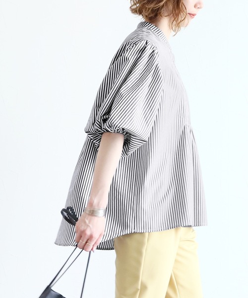 reca（レカ）の「ストライプヨーク切替五分袖ブラウス（シャツ/ブラウス・レディース・ブラック/ネイビー/ピンク・MEDIUM/LARGE）」の8枚目の写真
