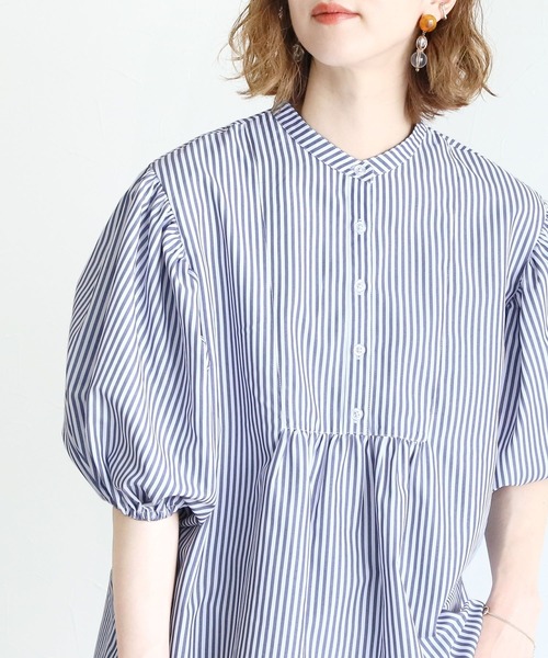 reca（レカ）の「ストライプヨーク切替五分袖ブラウス（シャツ/ブラウス・レディース・ブラック/ネイビー/ピンク・MEDIUM/LARGE）」の18枚目の写真