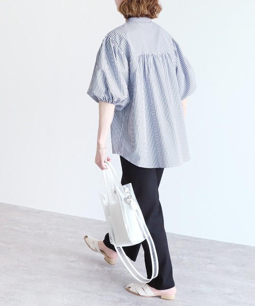 reca（レカ）の「ストライプヨーク切替五分袖ブラウス（シャツ/ブラウス・レディース・ブラック/ネイビー/ピンク・MEDIUM/LARGE）」の9枚目の写真