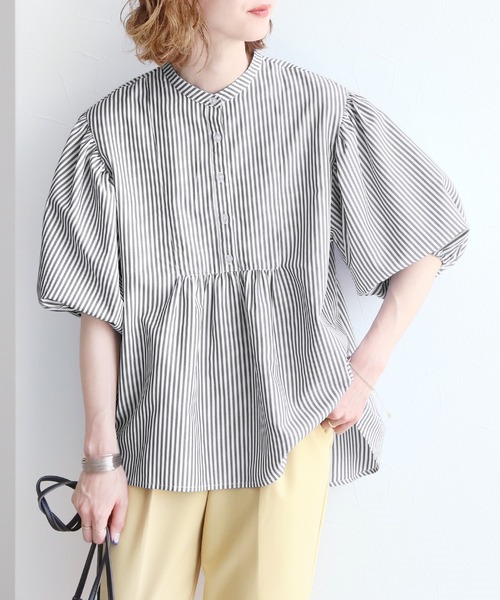 reca（レカ）の「ストライプヨーク切替五分袖ブラウス（シャツ/ブラウス・レディース・ブラック/ネイビー/ピンク・MEDIUM/LARGE）」の13枚目の写真