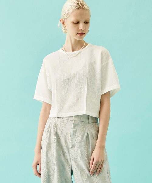 INella（イネラ）の「【INella/イネラ】シアサッカークロップドトップス（Tシャツ/カットソー・レディース・ブラック/その他2/ホワイト・FREE）」の5枚目の写真