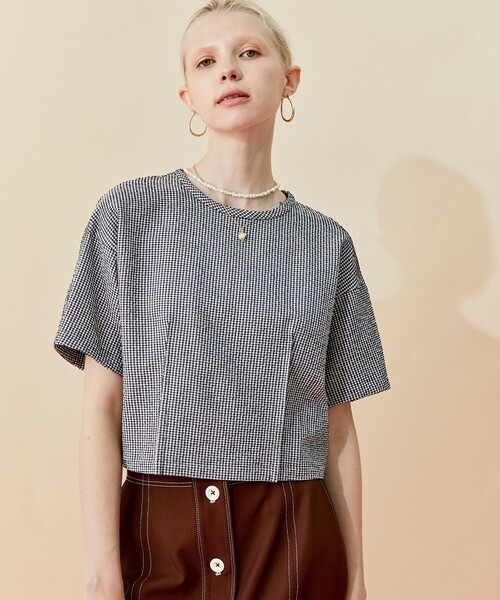 INella（イネラ）の「【INella/イネラ】シアサッカークロップドトップス（Tシャツ/カットソー・レディース・ブラック/その他2/ホワイト・FREE）」の21枚目の写真