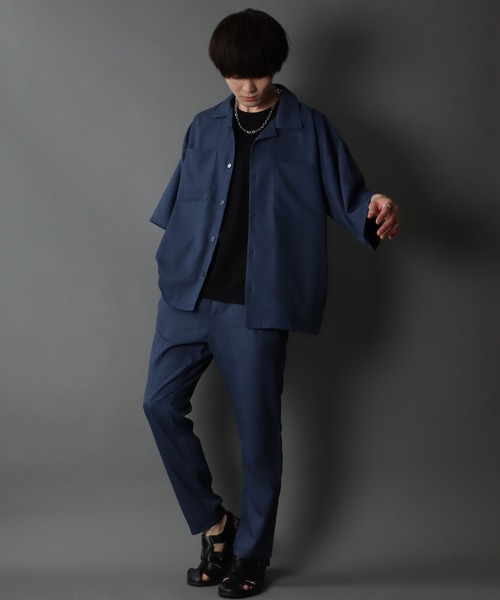 SITRY(シトリー)の「ポリトロ オープンカラー ドレープ ワイド シャツジャケット&テーパードパンツ セットアップ(セットアップ・メンズ・ブラック/カーキ/ブルー・M/L/LL)」の3枚目の写真