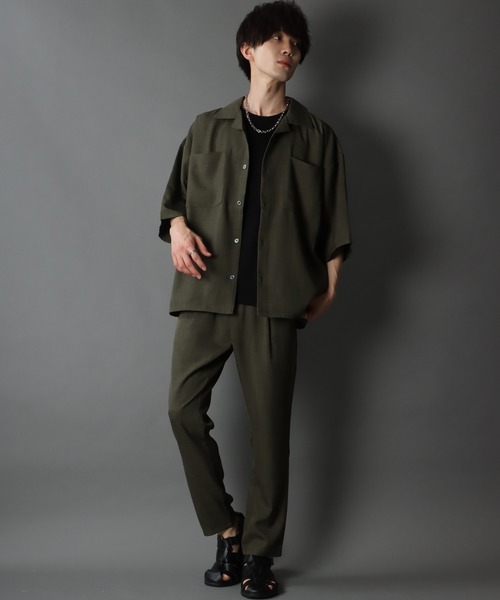 SITRY(シトリー)の「ポリトロ オープンカラー ドレープ ワイド シャツジャケット&テーパードパンツ セットアップ(セットアップ・メンズ・ブラック/カーキ/ブルー・M/L/LL)」の16枚目の写真
