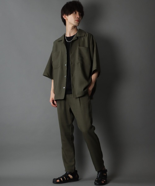 SITRY(シトリー)の「ポリトロ オープンカラー ドレープ ワイド シャツジャケット&テーパードパンツ セットアップ(セットアップ・メンズ・ブラック/カーキ/ブルー・M/L/LL)」の17枚目の写真